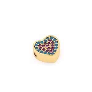 Enamel Heart Bead Double Sided Charm Heart Spacer Bead Flat Heart Bead Bracelet Charm 18K Gold Filled DIY Jewelry Making 9.5x8.5x4.2mm
