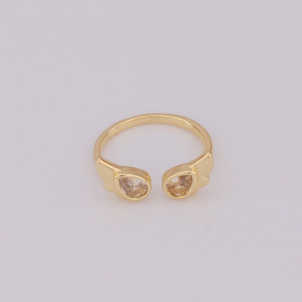 18K Gold Filled Open End Ring, Zirconia Wing Ring, Heart Ring, Gift For Her