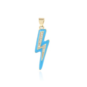 MicroPaved CZ Lightning Charm,18K Gold Filled Lightning Pendant Necklace, Enamel Charm, DIY Jewelry Making Supplies, 33x8.5x3mm