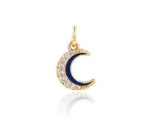 18K Gold Filled Moon Pendant, Micropavé CZ Enamel Pendant, Moon Charm, Celestial Charm,Enamel Charm DIY Jewelry Making,14.5x8.7x1.7mm