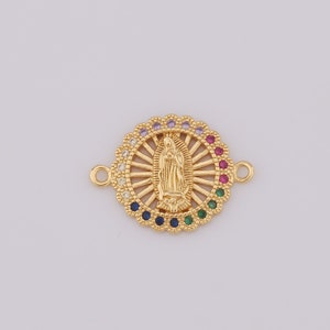 18K Gold Filled Round Connector, Micro Pavé CZ Virgin Mary Connector, Religious Connector, DIY Jewelry Making，23.5x18x2.5mm