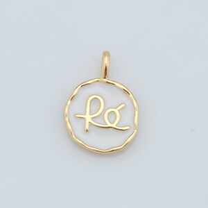 Colgante redondo relleno de oro de 18 quilates, amuletos de esmalte, amuletos de letras, fabricación de joyas de bricolaje, 12,5 x 9 x 1,2 mm