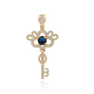 18K Złoty Wypełniony Złoty Klucz Wisiorek, Klucz Naszyjnik MicroPaved CZ Minimalistyczny Klucz Charm, DIY Biżuteria Making Supplies, 59x30x6mm