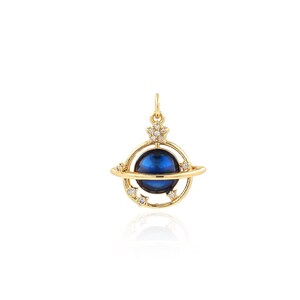 18K Gold Filled Saturn Pendant, Micropavé CZ Planet Pendant, Saturn Charm, Planet Charm, DIY Jewelry Making，22.7x19x8mm