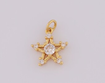 18K Gold Filled Star Pendant, Micropavé CZ Pentagram Charms, Celestial Charms, DIY Jewelry Making，13.6x10.5x3.1mm