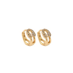 18K Gold Filled Gold Hoop Earrings, Micropavé CZ U Shaped Earrings, Earrings for Women, Gift for Her,12.6x11.5x5.6mm
