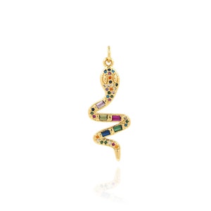 Cubic Zirconia Gold Snake Charm, Animal Jewelry, 18K Gold Filled Snake Necklace, Crystal Snake Charm, DIY Jewelry Supplies, 12.5x34.5x3.5mm