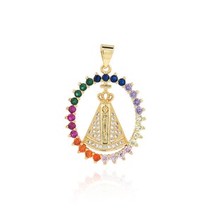 18K Gold Filled Oval Pendant Necklace, Micro Pave Colored Zircon Pope Charm, Figure Pendant, DIY Jewelry Making Supplies, 31.5x21.5x3mm