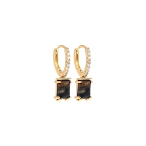 Hoop Earrings,18K Gold Earrings, Simple Earrings,Square Drop Earrings, Micro Pavé CZ Zircon Earrings, DIY Handmade,14.5x24.5x7.5mm