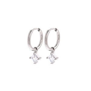 Zilver gevulde vierkante oorbellen, Solitaire oorbellen, Zirkoon oorbellen, oorbellen voor vrouwen, cadeaus voor haar, 13,5x1,5 mm