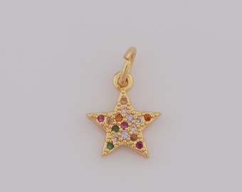 18K Gold Filled Star Pendant, Micropavé CZ Pentagram Charms, Celestial Charms, DIY Jewelry Making，13.5x9x1.5mm