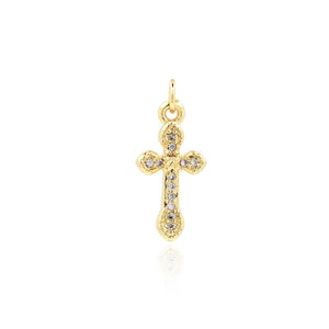 Dainty Cross Charm, Cubic Zirconia Christian Pendant Necklace, 18K Gold Filled Communion Gift, DIY Jewelry Making Supplies, 19x8.3x2.8mm