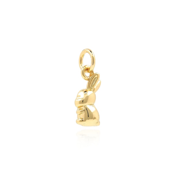 Gold Rabbit Pendant, 18K Gold Plated Cute Rabbit Charm, Animal Jewelry, DIY Jewelry Making Zodiac Rabbit Necklace Pendant, 15x6x4mm