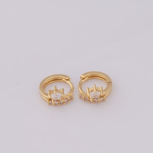 18K Gold Filled Round Oorbellen, Micro Pavé CZ Star Oorbellen, Stijlvolle oorbellen, Cadeau voor haar, 14x11,5x7,5mm