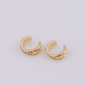 18K Gold Filled Crossover Ear Clips, Micro Pavé CZ Fashion Oorbellen, Hypoallergene oorbellen, Cadeau voor haar, 14x12.8x5mm