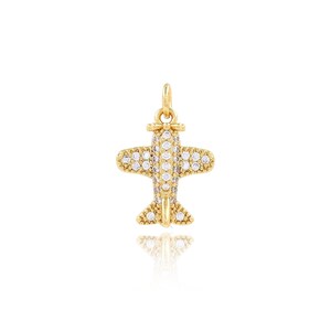 18K Gold Filled Plane Pendant, Micropavé CZ Plane Pendant, Plane Pendant, DIY Jewelry Making Supplies 13x19x3.5mm