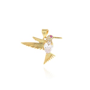 Micro Paved Colorful Zircon Bird Necklace Pendant, 18K Gold Filled Flying Charm, DIY Jewelry Making Supplies, Bird Jewelry, 25.1x23.7x4.1mm