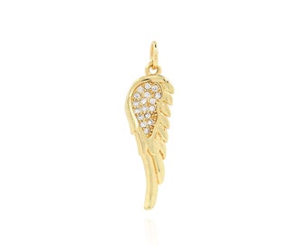 Cubic Zirconia Dainty Guardian Angel Charm, 18K Gold Filled Angel Wings Necklace, Baby Gift, DIY Jewelry Making Supplies, 28.5x8x2mm