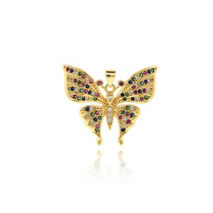 Dainty Gold Butterfly Necklace,Butterfly Pendant in 18K Gold Plated Brass, Colorful Zircon Jewelry,DIY Jewelry Making Insect Charm,27x32x3mm