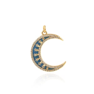 Enamel Moon Pendant Micropave Crescent Moon Pendant Moon Necklace DIY Jewelry Making Accessories Celestial Jewelry Charm 28x20x2.5mm