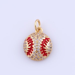 18K Gold Filled Baseball Pendant, Micro Pave CZ Round Charms, DIY Jewelry Making,16.3x11x3.9mm