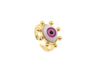 Evil Eye Ring, Eyeball Ring,Realistic Eye Ring,Greek Jewelry, Amulet Ring,18K Gold Plated Evil Eye Charm,All Seeing Eye Ring,Golden Eye Ring