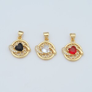 18K Gold Filled Round Pendant , Micro Pavé CZ Heart Charms, DIY Jewelry Making Supplies，21x16x4mm