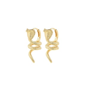 18K Gold Filled Cobra Earrings, Lever Back Earrings, Snake Earrings, Gift for Her，32x20x13.5mm