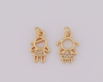 18K Gold Filled Girl Pendant, Micro Pavé CZ Feminine Charms, People Charms, DIY Jewelry Making