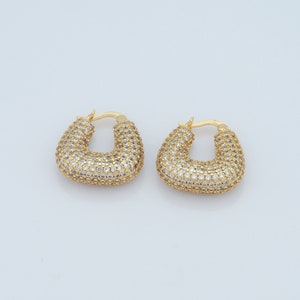 18 kt gold filled u-vormige oorbellen, micro-pavé CZ mode-oorbellen, damesoorbellen, hypoallergene oorbellen (21 x 21 x 7,5 mm)