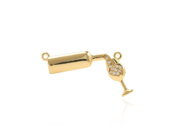 Conector de vidro de vinho banhado a ouro polido, conector de garrafa de vinho de zircônia, conector personalizado, acessórios para fazer joias DIY, 17x26x2mm