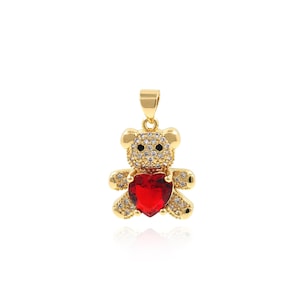 18k Gold Filled Bear Micro Pave Diamant Charm Halskette Einzigartiger Schmuck Pflege Bär Halskette Niedliche Einfache Sugar Fudge Charm 15.5x24x5.5mm