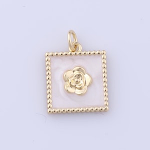 18K Gold Filled quadratischer Anhänger, Blumenanhänger, Perlmuttanhänger, DIY Schmuckherstellung, 20x14.2x3.3 mm