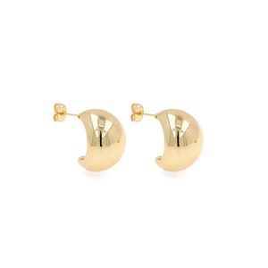 18K Gold Filled Thick Stud Earrings, Half Moon Stud Earrings, Fashion Earrings, Gift for Her，20x21.5x16mm
