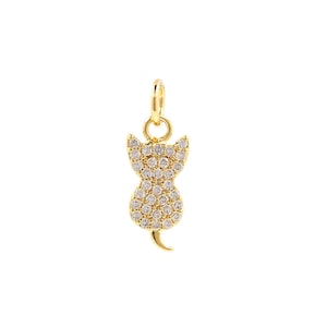 Micropaved Cz Charm Shiny Gold Cat Pendant Cat Necklace Animal Charm 18K Gold Filled DIY Jewelry Making Supplies 6.5x18x1.8mm