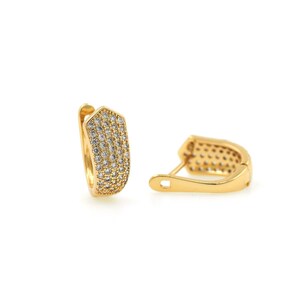 18K Gold Plated Brass Earrings,Micropavé Zirconium Gold Earrings, Dainty's Earrings,Lever Back Gold Earrings,Geometric Earrings, 16x7.5x13mm