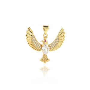 Micro Paved Colorful Zircon Bird Necklace Pendant, 18K Gold Filled Flying Charm, DIY Jewelry Making Supplies, Bird Jewelry, 25.4x26.9x3.6mm