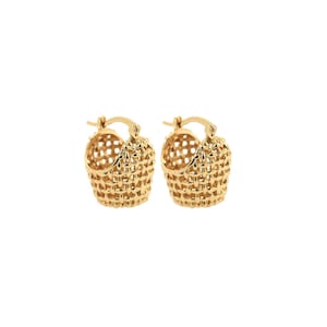 18K Gold Filled Flower Basket Earrings, Fashion Earrings, Dainty Earrings, Women's Earrings, Gift for Her，20.3x18.8x15.6mm