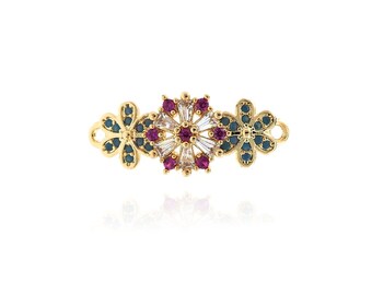 CZ pavé charme Zircon fleur pendentif trois fleurs connecteur bijoux à bricoler soi-même fabrication de matériaux fournitures pour plantes bijoux breloque 10x25x3mm