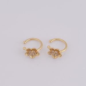 Orecchini a clip con fiori riempiti in oro 18 carati, orecchini alla moda con micro pavé CZ, regalo per lei, 19,5x14x2 mm