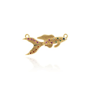 Fish Pendant, Micropavé CZ Koi Charm, Sea Life Charm, 18K Gold Filled Fish Charm, DIY Jewelry Supplies, 13.5x29x3mm