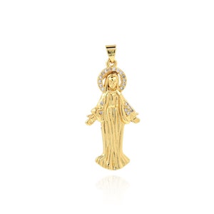 Micropaved Zircon Figure Jewelry, 18K Gold Filled Virgin Mary Pendant Necklace, Religious Charm, DIY Jewelry Making Supplies, 42x18x2.7mm