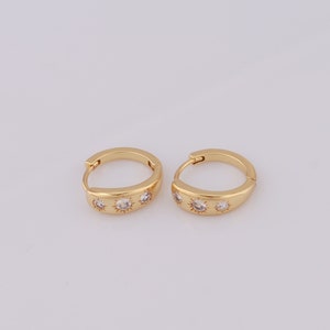 18K Gold Filled Round Earrings，Micro Pavé CZ Fashion Earrings，Gift for Her，15x16x5mm