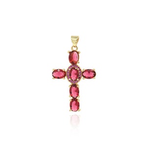 Colorful Crystal Cross Pendant Necklace, 18K Gold Filled Simple Cross Charm, Baptism Gift, DIY Jewelry Making Supplies, 40x20.5x5mm