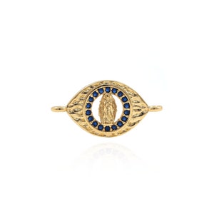 18K Gold Filled Virgin Mary Connector Guadalupe Women&#39;s Charm Micro-Pave Eye Jewelry for Personalized Jewelry Crafting 10.7x21x2.7mm