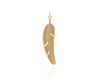 Micro-pave Small Feather Pendant Minimalist Pendant Boho Feather Necklace Nature Inspired Angel Necklace 18K Gold Filled 52x13x2mm