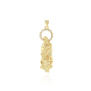 Cubic Zirconia Virgin Mary Pendant Necklace,18K Gold Filled with Religious Charm,Guadalupe Jewelry,DIY Jewelry Making Supplies,47x12.5x3.6mm