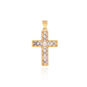 Cubic Zirconia Cross Pendant Necklace, 18K Gold Plated Brass Christian Charm, Necklace for Women, DIY Jewelry Making Supplies, 31x17.5x2.5mm