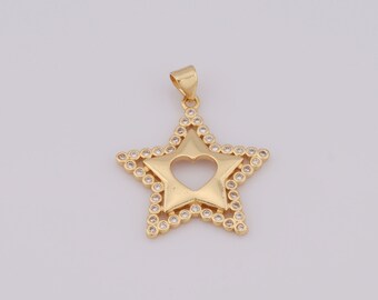18K Gold Filled Star Pendant, Micropavé CZ Pentagram Charms, Celestial Charms, DIY Jewelry Making，32x24x2.5mm