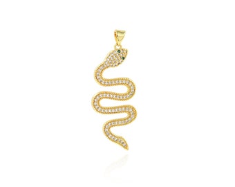 Dije de serpiente de oro relleno de oro de 18 quilates, collar con colgante de serpiente de micropavé CZ, suministros de joyería DIY, joyería animal, 17.5x45.5x3.3mm